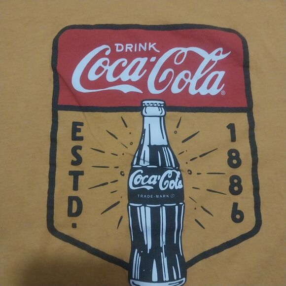Coca-Cola Graphic T-Shirt Mens Large Gold Yellow Drink ESTD 1886 Bottle Tee - Picture 3 of 7